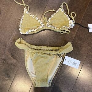 Who What Wear Gold Shell-Trim Triangle Bikini